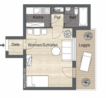 Ruhig gelegene 1-Zimmer-Wohnung mit großzügigem Balkon in Gundelfingen, 79194 Gundelfingen, Etagenwohnung